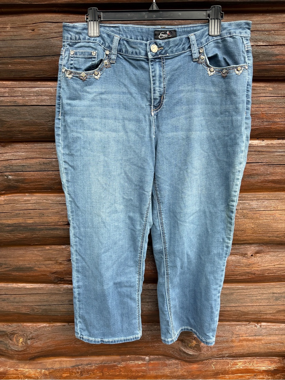 Earl Jean Womens Capri Jeans Size 16 Medium Wash Embellished Studded Bling